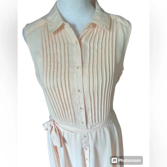 Nanette Lepore NEW Blush Pink sleeveless Pintuck pleated button down dress Sz 6 - Picture 5 of 12